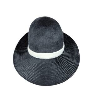 Vintage Jami Hat Wide‎ Brim Fitted Womens Medium Black White Fuzzy 90s Elegant